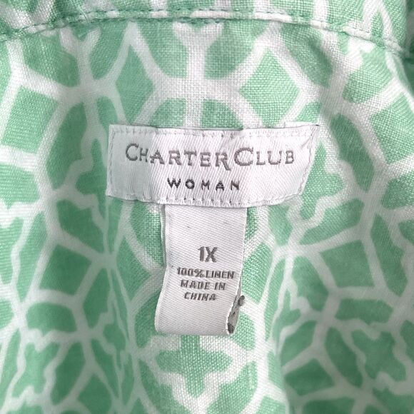 Charter Club Woman Linen Pattern Long Sleeve Button Tab Semi Sheer Blouse - Picture 14 of 15